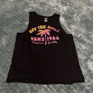 Vans Black Tank with Pink and Yellow‎ Palm Graphic